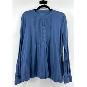 L.L.Bean Pintuck Henley Boho Shirt Women's Size 1X Blue